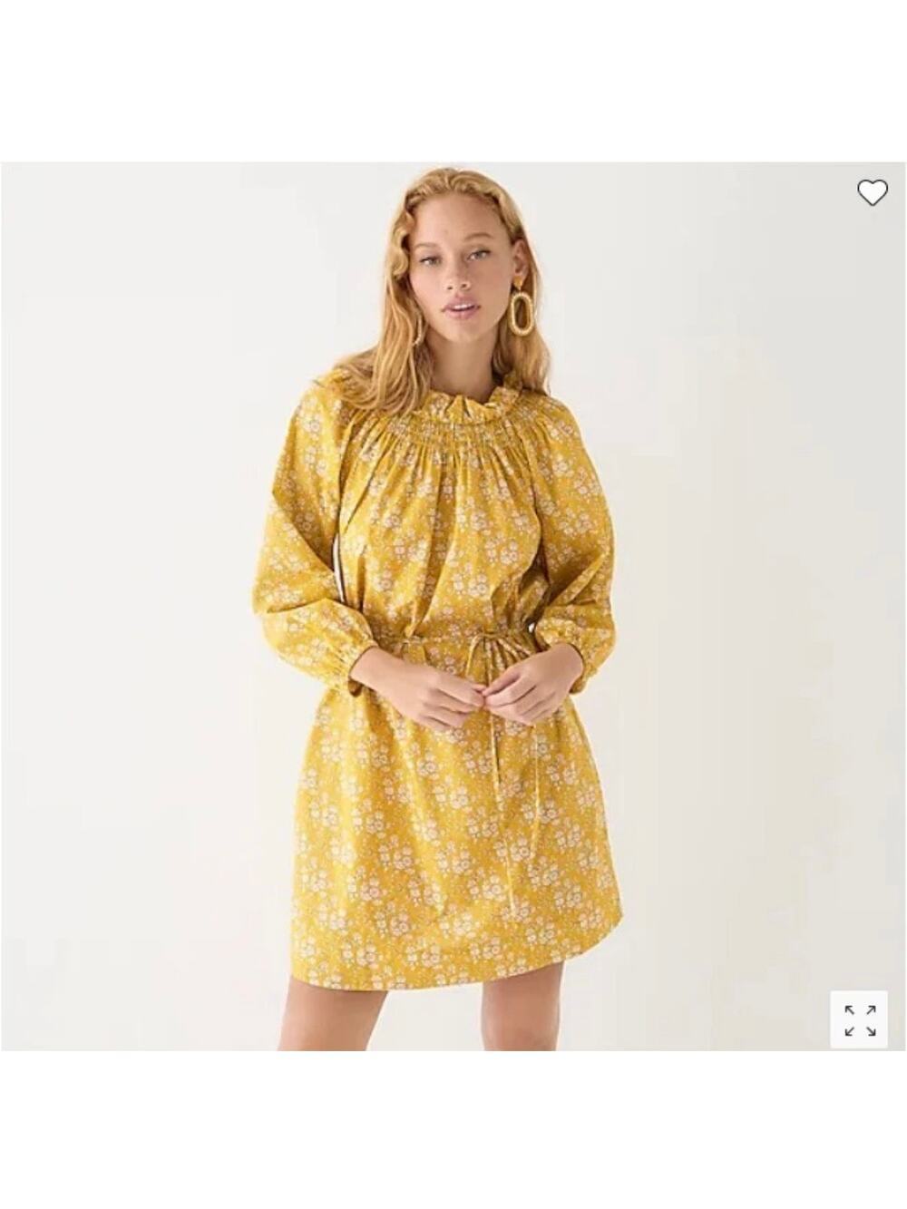 J. Crew Ruffle Neck Puff Sleeve Dress Liberty Fabric Sz M Preppy Boho Peasant